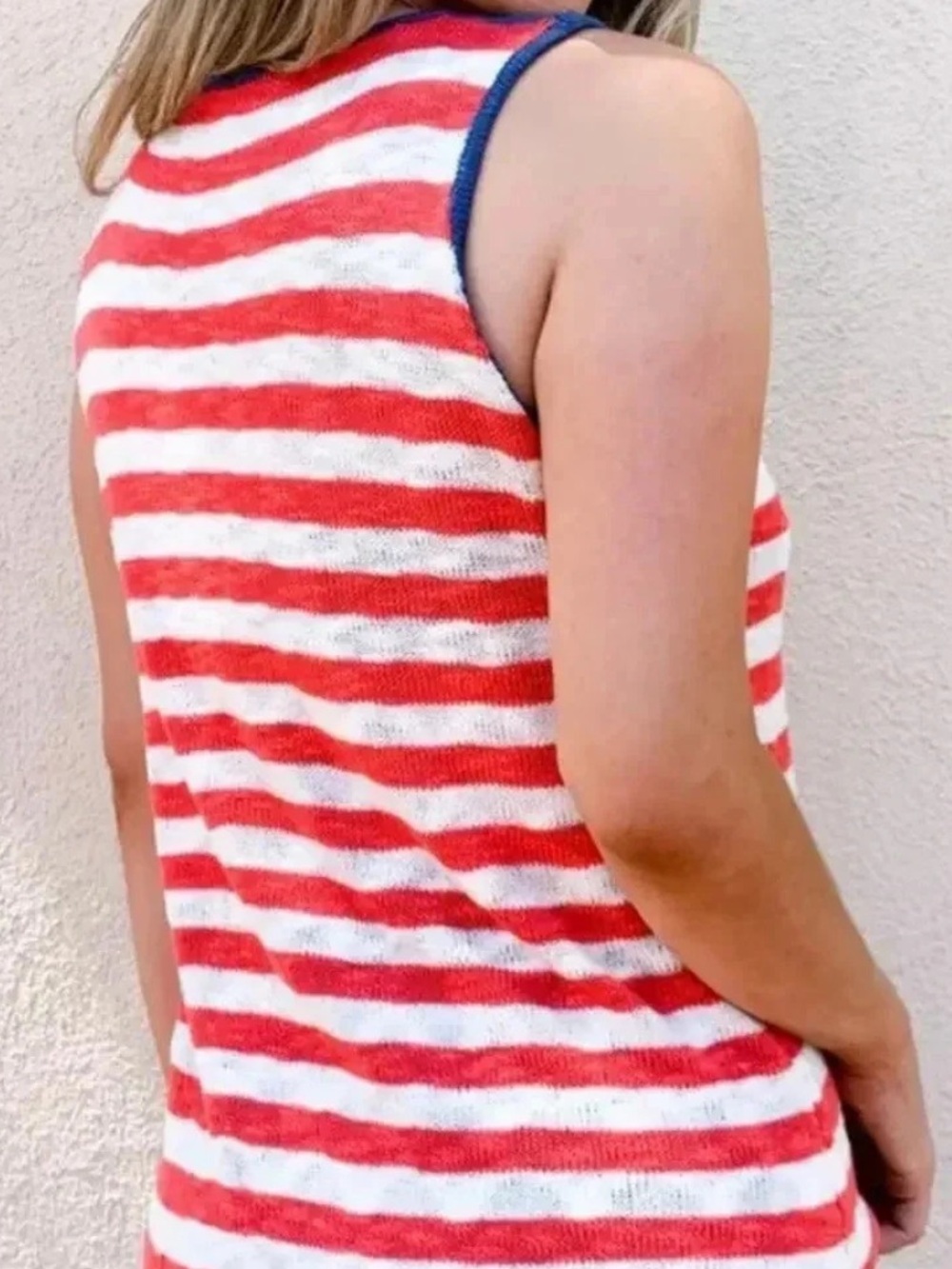Gap Striped Red and White Tank Top with Blue Trim